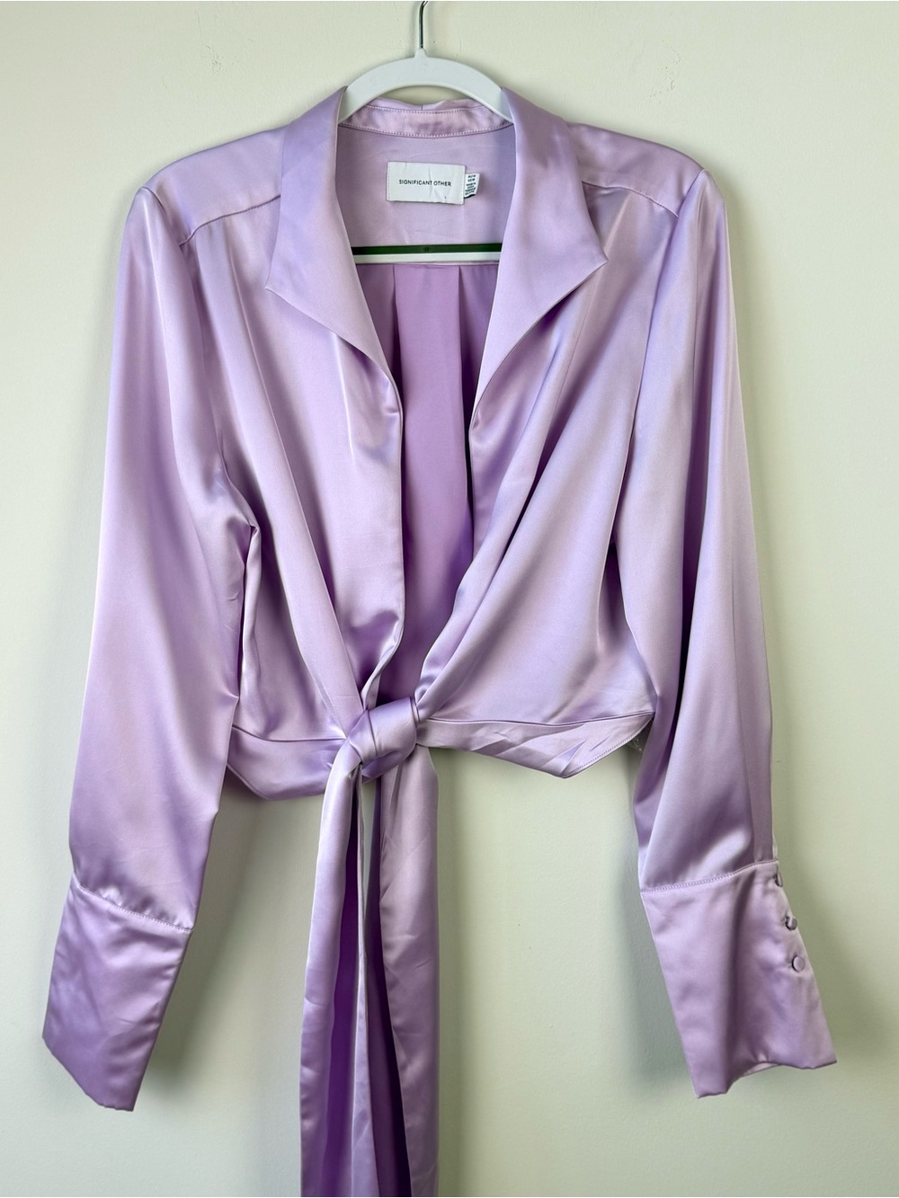 Significant Other Lucine Satin Wrap Blouse Collared Convertible